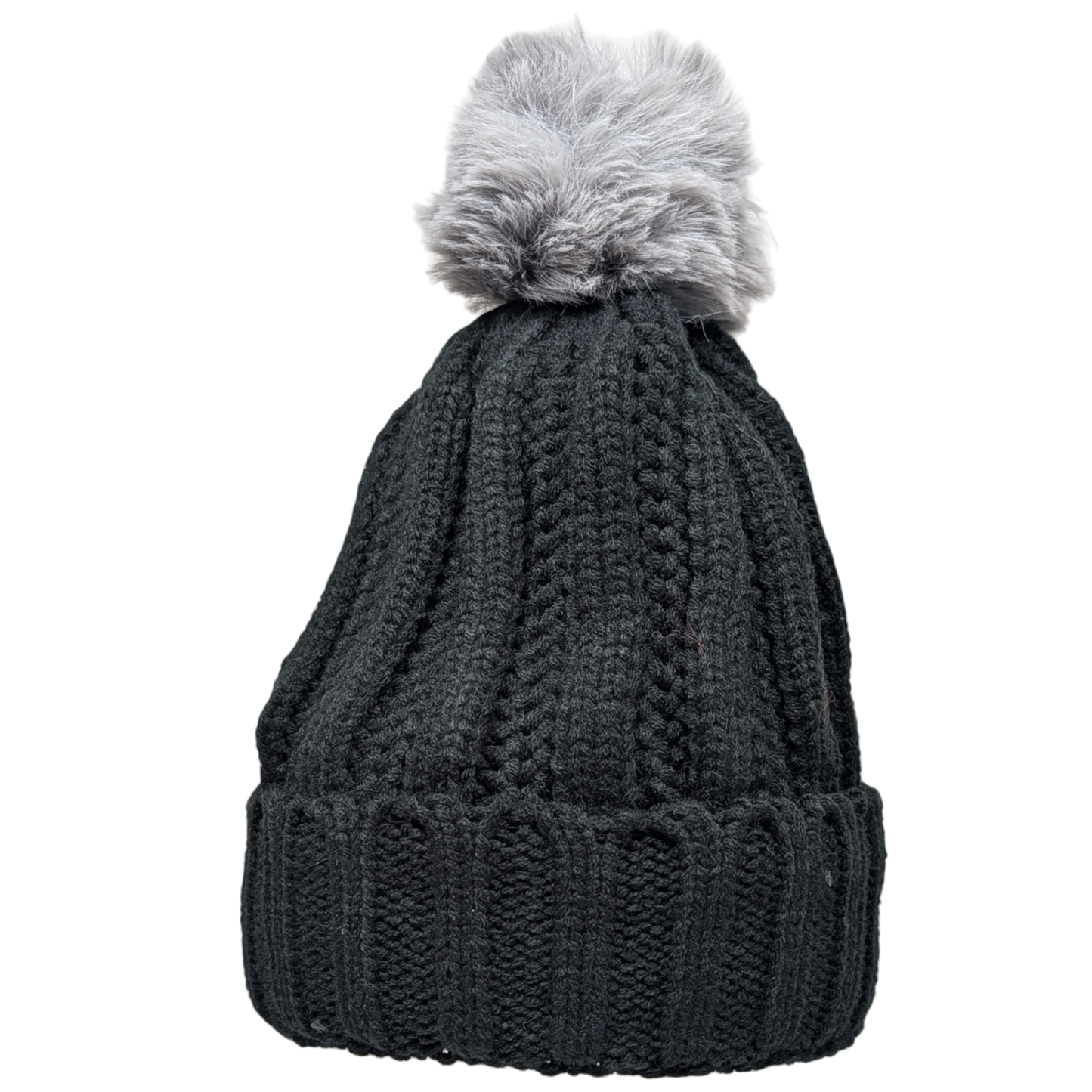 Knit Hat With Three Interchangeable Poms - Black