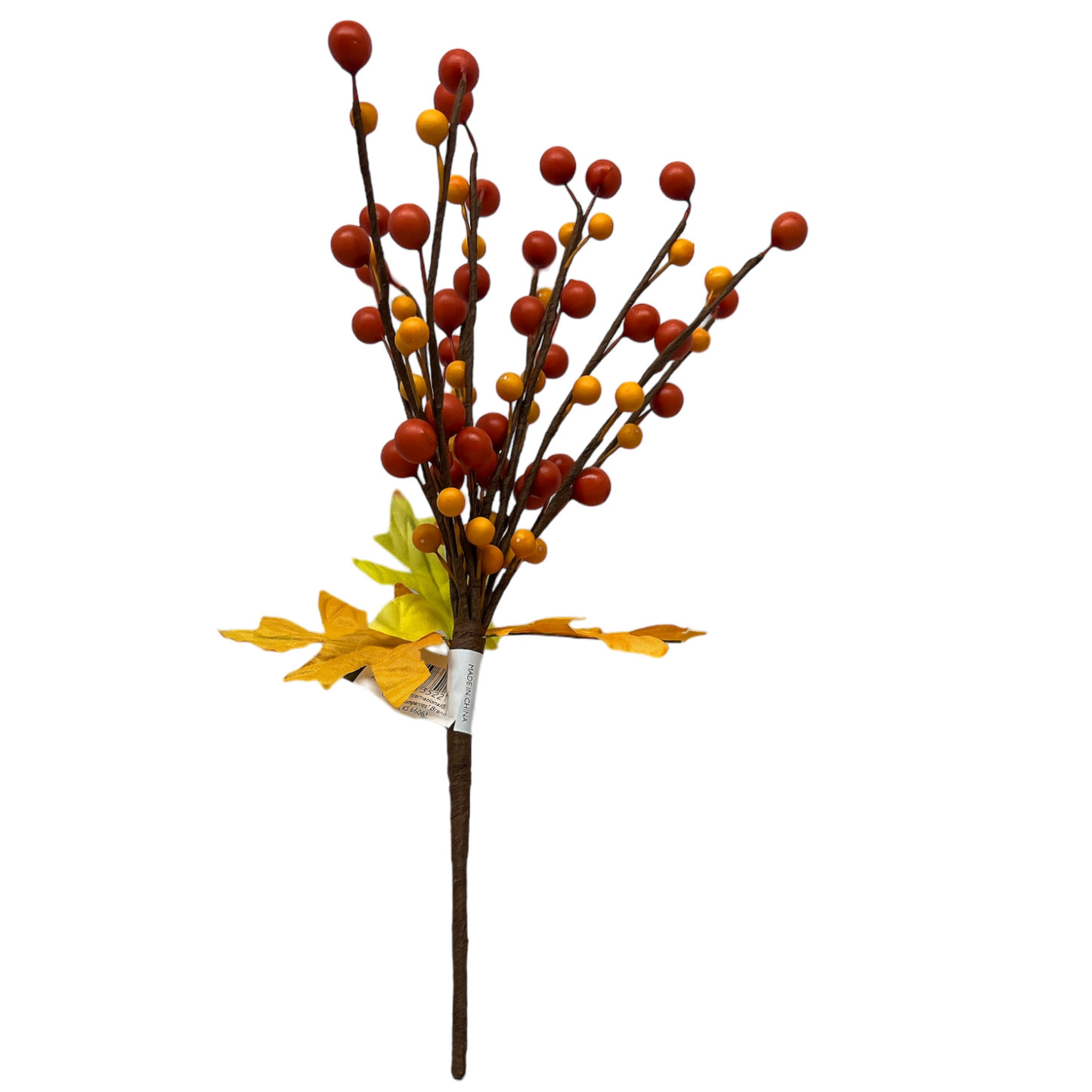 Two Tone Orange Berry Spray  With Autumn Leaves 10  Inch