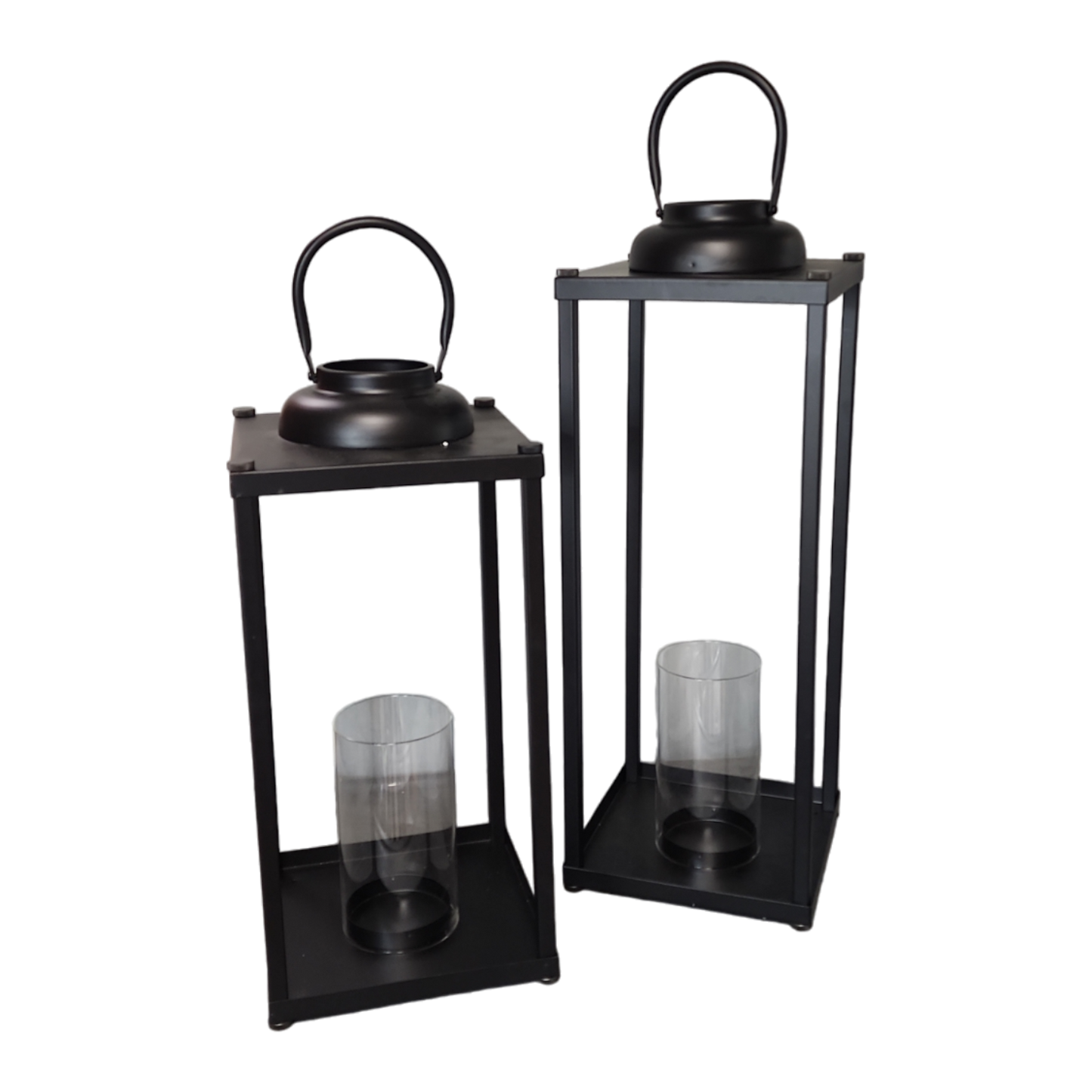 Modern Metal Pillar Lanterns - 2 Piece Set