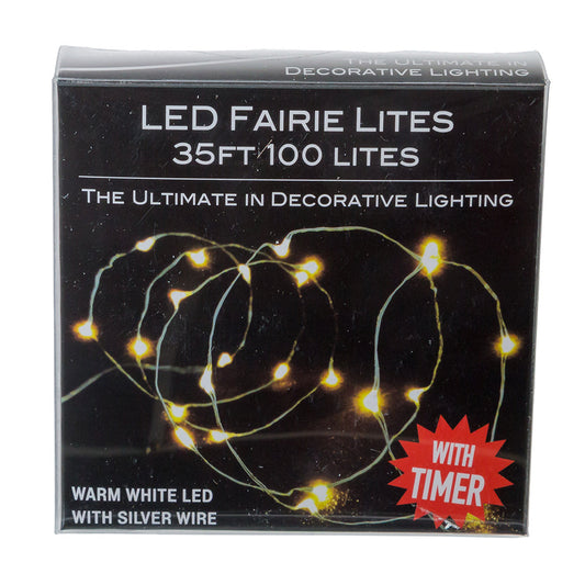 100-Light Battery Operated Warm White Fairy Silver Wire Lights