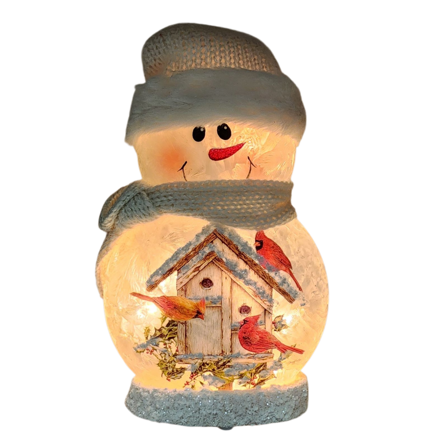 9.5 Inch Lighted Cardinal Glass Snowman - Bird House