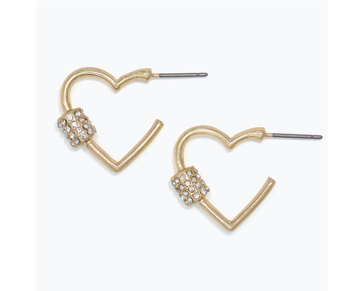 Geometric Heart Hoop Earrings with Crystal Barrels