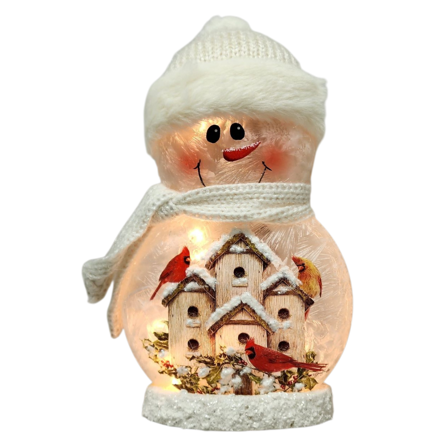 9.5 Inch Lighted Cardinal Glass Snowman - Bird Condo