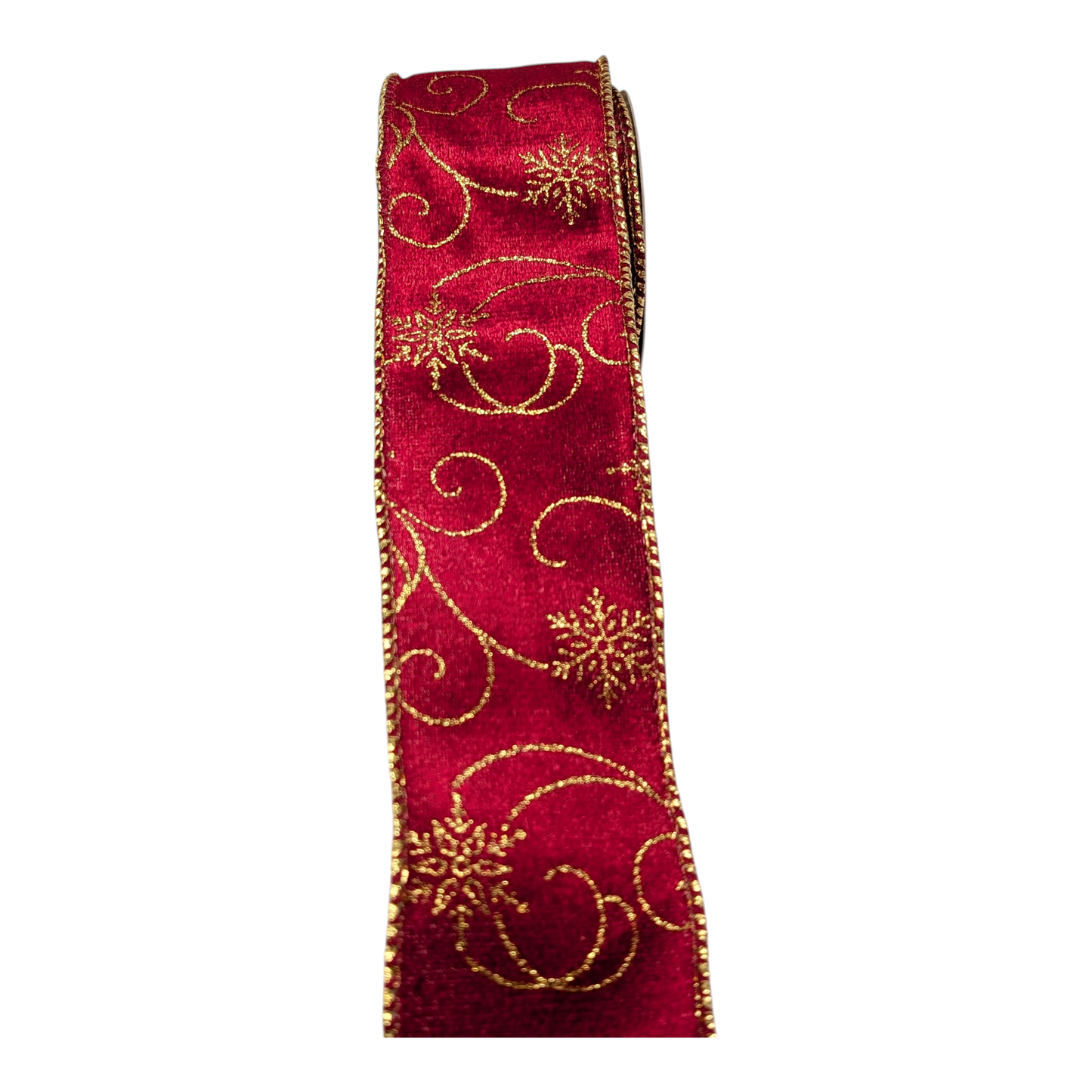 2.5" x 3 Yard Christmas Ribbon - Red Swirls & Snowflakes