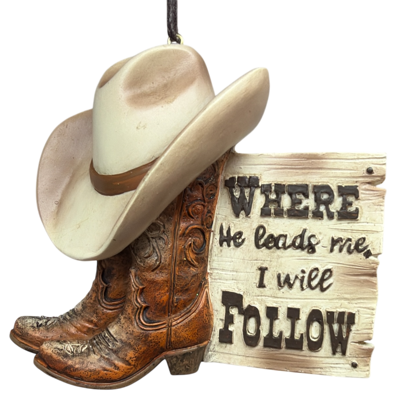 Western "Where He Leads Me" Resin Ornament