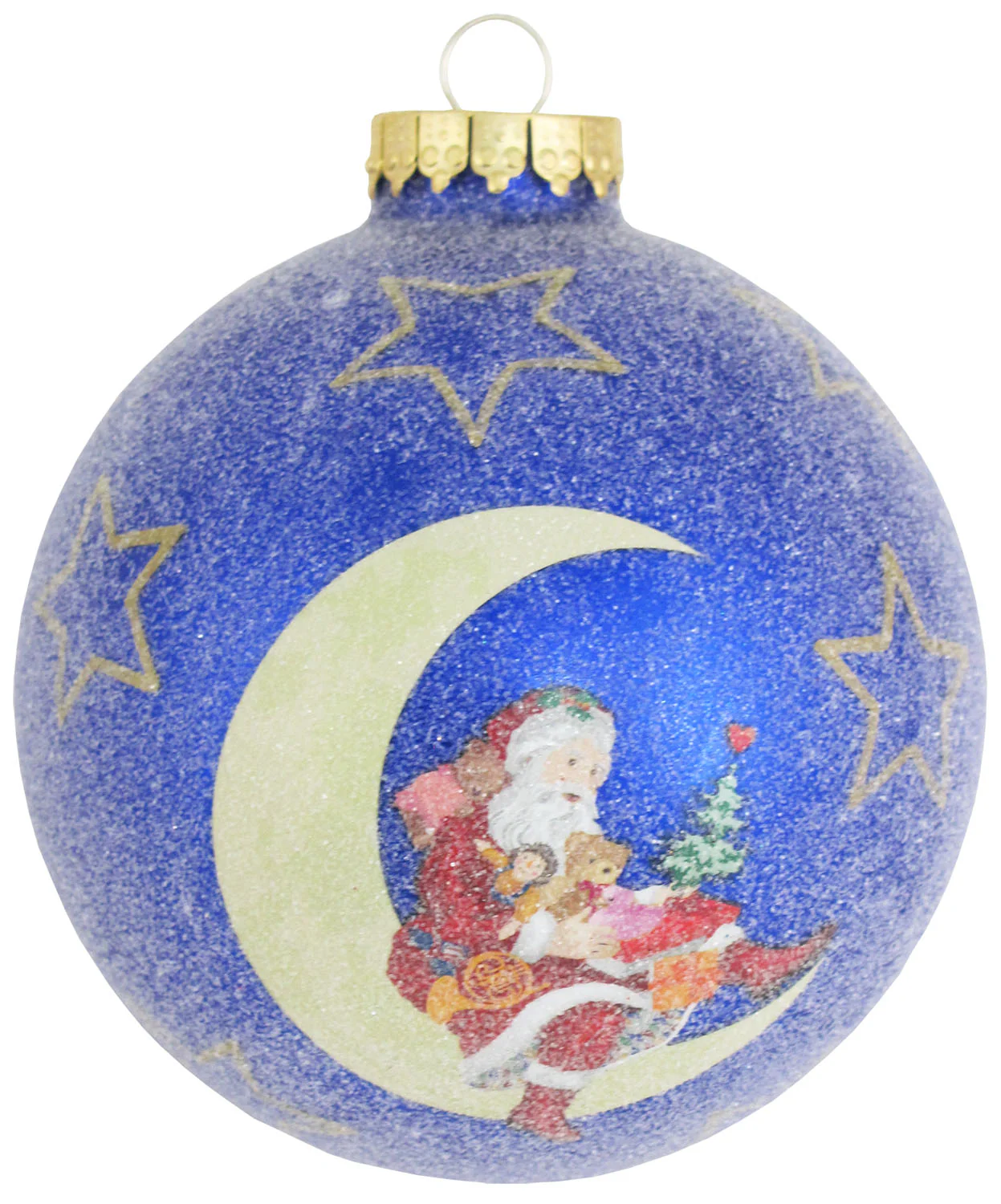 4-Inch Royal Velvet "Santa on the Moon" Glass Ornament
