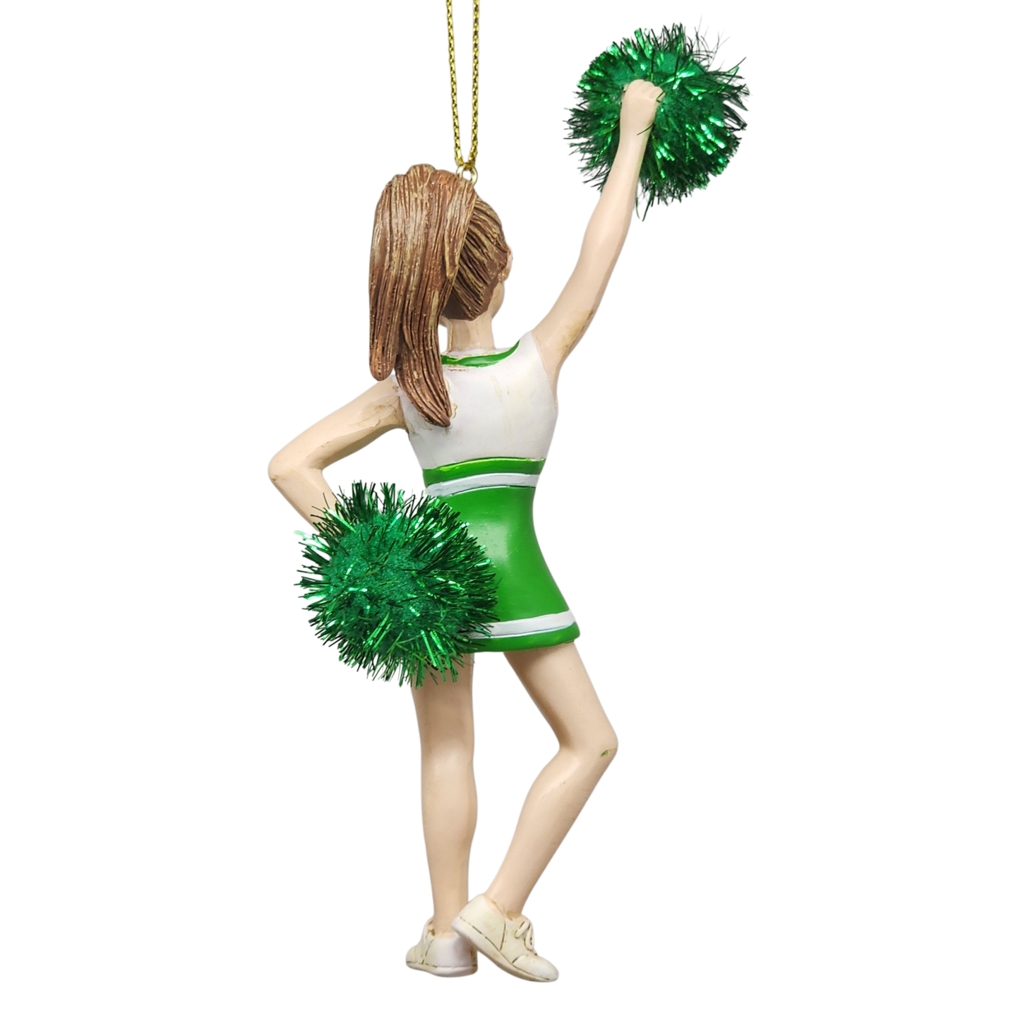 Pom-Pom Cheerleader Ornament - Green - 5.5 Inches