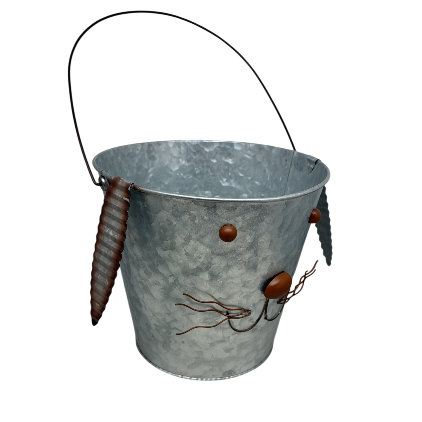 Galvanized Metal Bunny Design Bucket with Ears - Large