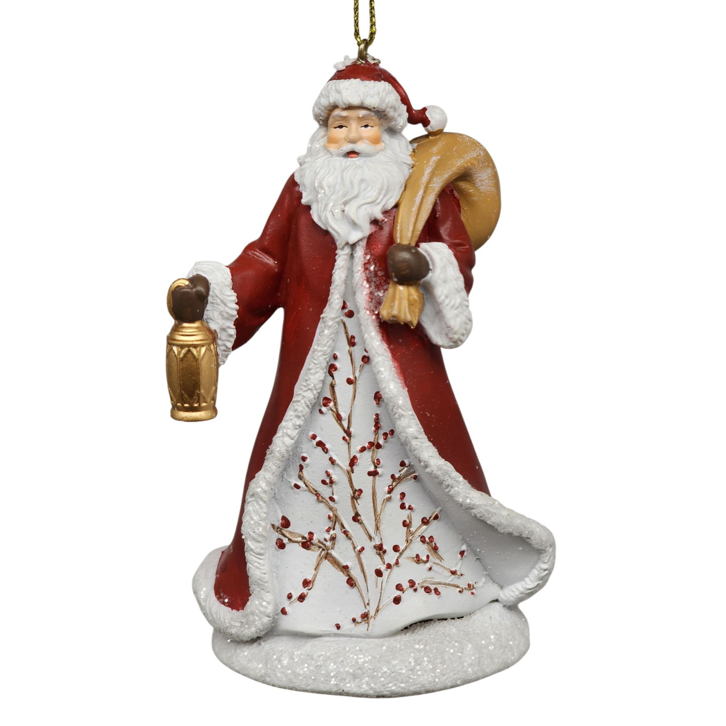 Berry Vine Santa with Lantern Ornament