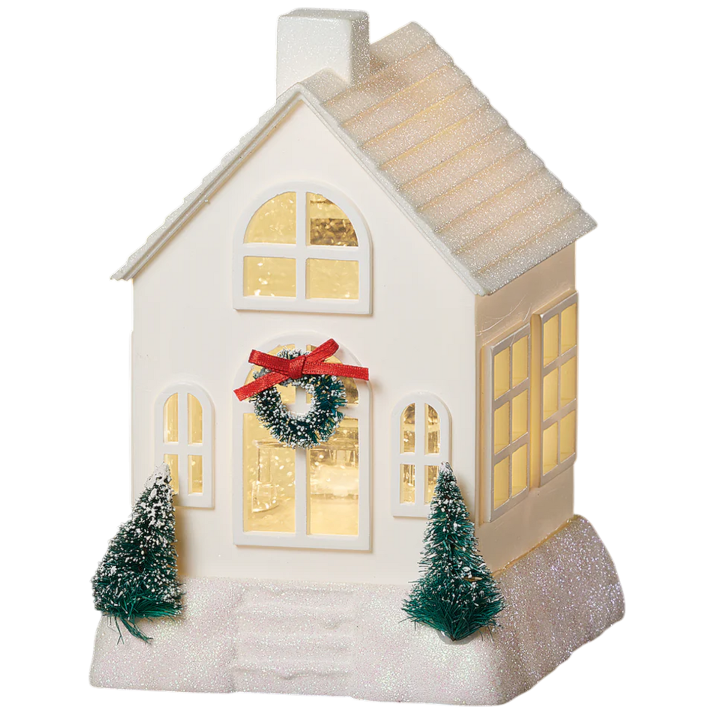 Lighted Swirl House with Trees & Wreath