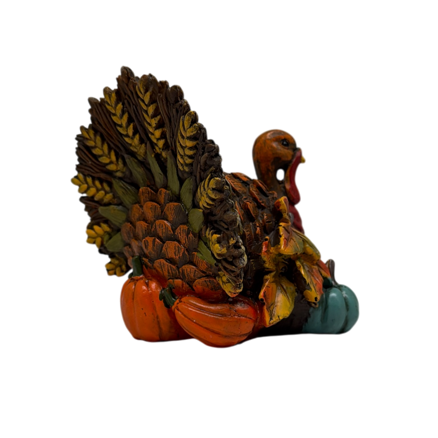 Resin Bountiful Harvest Turkey Figurine Looking Right