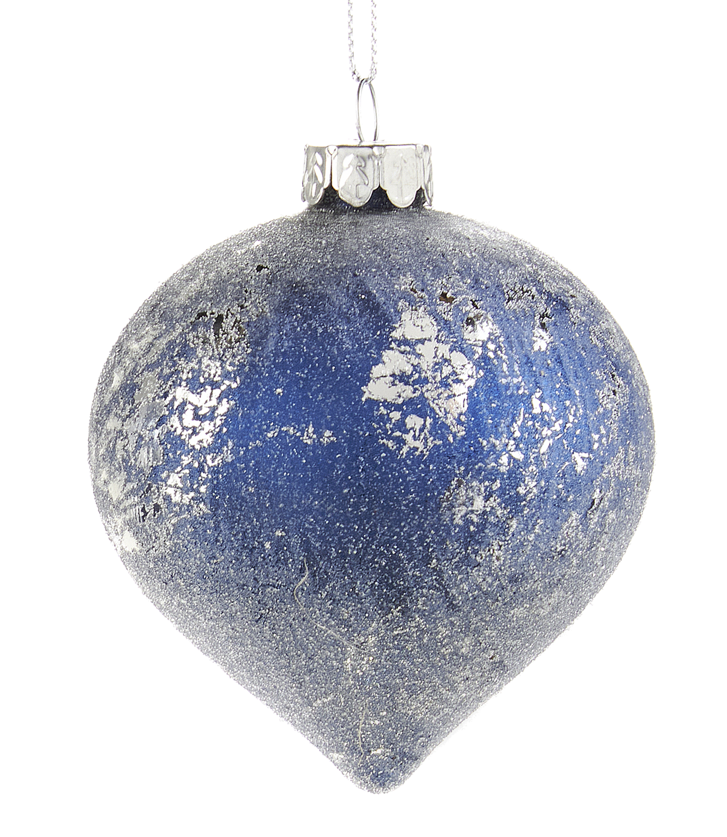 Silver and Blue Iced Glass Ornament -
