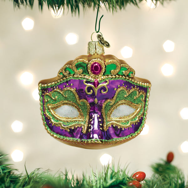 Mardi Gras Mask Glass Ornament